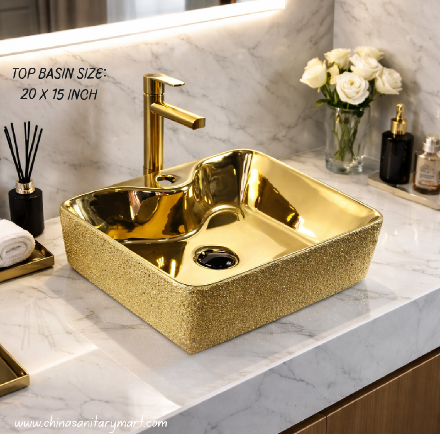 Luxury 20x15 Gold  Square Basin
