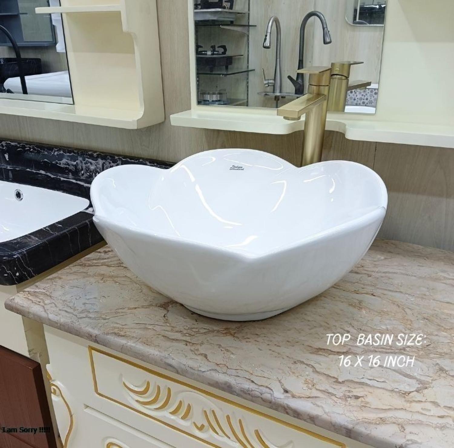 Luxury Flower Shape Table Top Basin 16x16 inch Price in BD | ফ্যান্সি বেসিন