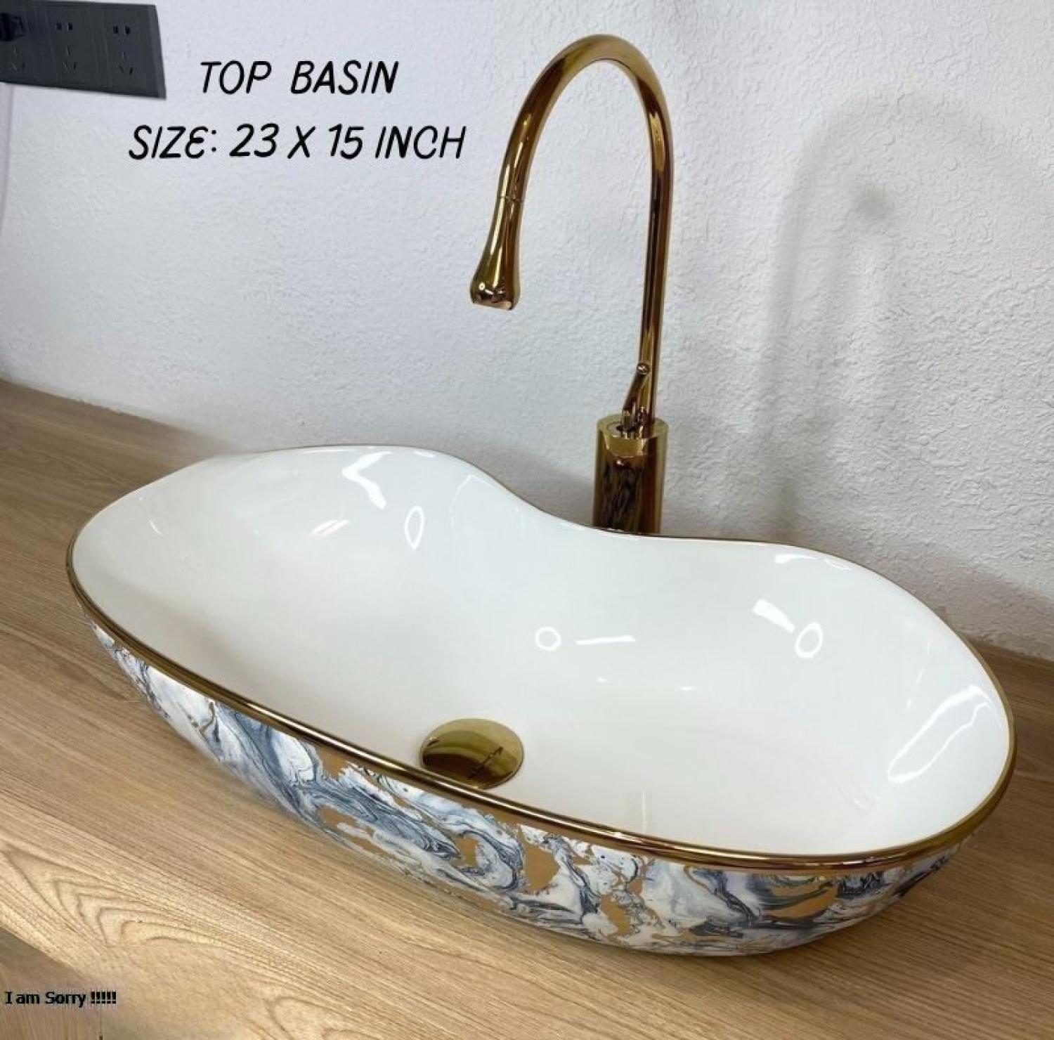 Top Basin 23x15 Inch  Blue Golden Finish